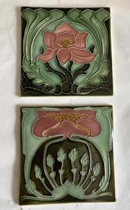 2 Porteous New Zealand Handmade Jugendstil Fliesen Floral Majolika Art Style EUC - Bild 1 von 11