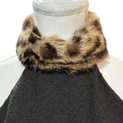 Vestido Michael Kors Halter Lana Marrón Cuello Piel Real Sin Mangas Fiesta Cóctel Foto 1 de 4