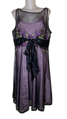 Adrianna Papell Sz 20 Womens Purple Silk Embroidered Fairycore Grunge Goth Dress - Image 1 of 4