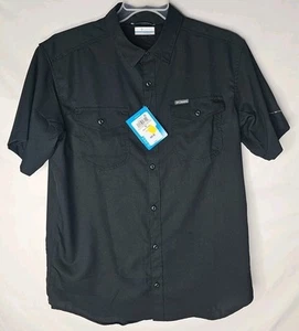 Columbia Button Up Shirt Large Black Omni-Wick Utilizer II Short Sleeve Vented - Picture 1 of 7