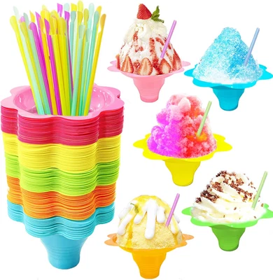 200 piezas tazas coloridas de cono de nieve de 4 oz con pajitas de cuchara, helado en forma de flor Sna Foto 1 de 4