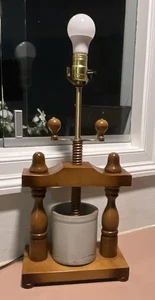 Wooden Cheese Press Antique Table Lamp WORKS! 21” Tall - Picture 1 of 20