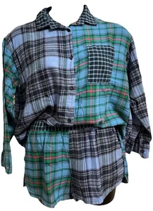 American Eagle Lounge Plaid Flannel PJ Short Set S Grunge - Picture 1 of 9