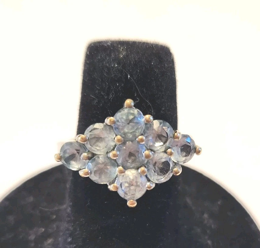 Anillo Topacio Azul Cielo Talla 6 En Ajuste Acero Inoxidable 9 Piedras Foto 1 de 4