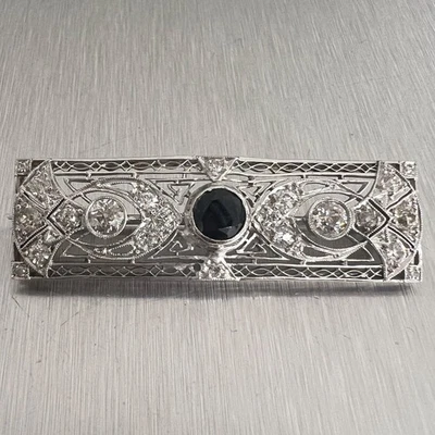 Broche/Pin Antiguo Art Deco Platino Diamante Color Azul Piedra 1.78ctw H SI1 Foto 1 de 4