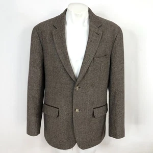 Tasso Elba LG 42-44 Elbow Patch Herringbone Wool Blend Sport Coat Jacket Brown - Picture 1 of 16