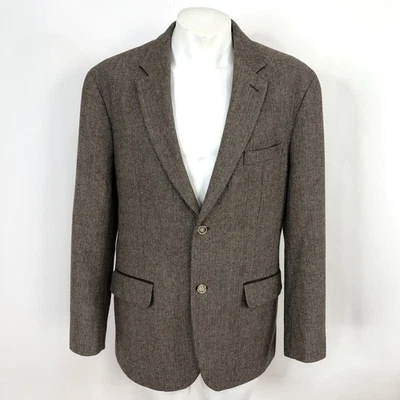 Tasso Elba LG 42-44 Elbow Patch Herringbone Wool Blend Sport Coat Jacket Brown - Image 1 of 4