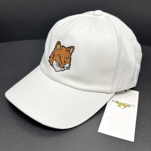 Maison Kitsune Large Fox Head Embroidery White Cotton Twill Cap Unisex New - Picture 1 of 10