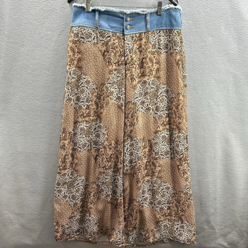 Vintage 1990s Y2K XOXO Jeans Women 12 Raw Denim Waist Paisley Pant Boho Festival - Image 1 of 4