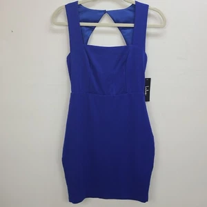 Lulus Dress Women Small Blue Zip Bodycon Mini Dress Keyhole Square Neck - Picture 1 of 16