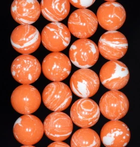 10 MM ORANGE WEISS MATRIX TÜRKIS EDELSTEIN RUND LOSE PERLEN 7,5 ZOLL - Bild 1 von 4
