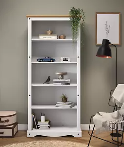 Corona Bookcase White Wax Large 5 Shelf Display Solid Pine by Mercers Furniture® - Picture 1 of 3