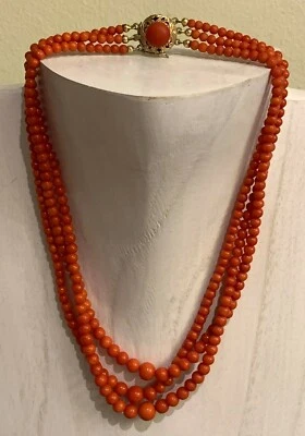 Fine Chinese Export 42 Grams Natural Coral Beads Necklace with Sterling Closure - Image 1 of 4