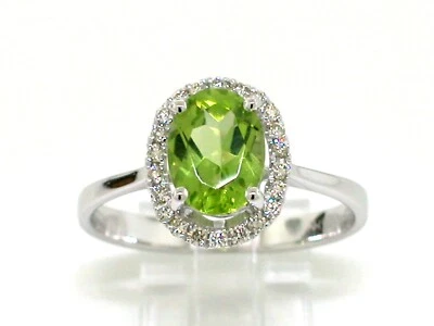 Peridot Ring 585 Weißgold 14Kt Gold natürlicher Peridot  22 Brillanten - Bild 1 von 4