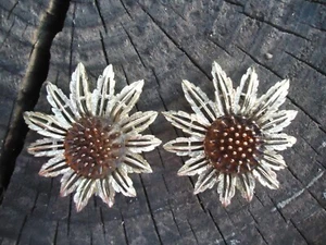 Pendientes de Clip Sarah Coventry Girasol Tono Dorado Marrón De Colección Grueso Declaración - Imagen 1 de 6