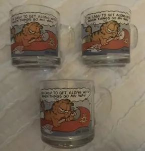 Vintage 1978 McDonalds Garfield Mug Clear Glass Coffee Cup Jim Davis Lot of 3 - Picture 1 of 4