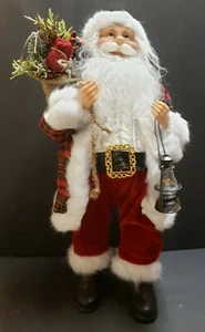 Weihnachten stehender Weihnachtsmann 18" groß Weihnachtsdekoration karierter Mantel Neu 679J - Bild 1 von 7