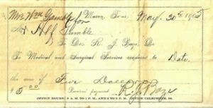 R J BAZE MD SURGEON 1905 MASON TEXAS BILLHEAD WM BILLY GAMEL MEDICAL RECEIPT TX - Picture 1 of 1