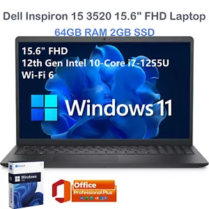 2025 Dell Laptop 15.6"FHD, i7-1255U 10Core 4.7GHZ,64GB 2TB,Win 11 Pro&Office2021 - Picture 1 of 8
