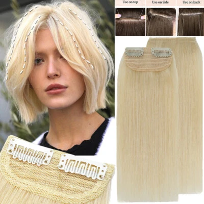 100% Remy Human Hair Invisible Short Hair Pad Mini Topper Clip In One Piece Weft - Image 1 of 4