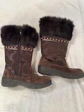 Coach Lesly Brown Boots A7092 Signature Suede Fur Beads 6.5B F2460/D08 Worn Once