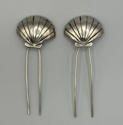 Pair Of Sterling Silver Shell Hair Combs Bridal - image 1 of 4