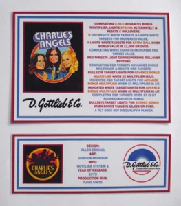 'CHARLIE'S ANGELS' Gottlieb 1978 Custom Instruction/Apron Cards (New) - Picture 1 of 3