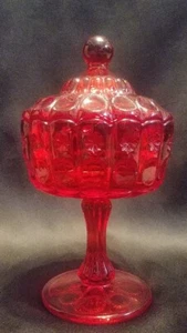 Fenton/ LG WRIGHT Priscilla pattern Candy Dish Compote Ruby Red 7 1/2" tall - Picture 1 of 7