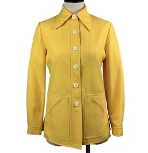 Vintage 70s sunshine yellow Big Button shirt jacket dagger collar 7-8 M Emily - Picture 1 of 6
