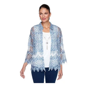 Alfred Dunner Denim Friendly Medallion Border Lace Two-For-One Top - Picture 1 of 2