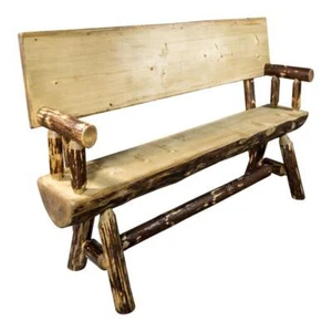 Montana Woodworks Glacier Country 4ft Wood Half Log Bench in Brown - Picture 1 of 4