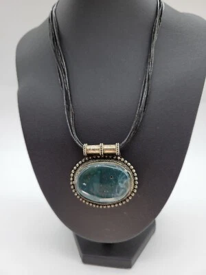 Gargantilla/Collar ALI-KHAN NEW YORK Colgante Piedra Azul Cordones de Cuero Foto 1 de 4