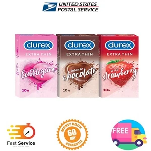 Durex Extra Thin Flavoured Condoms, 10 each (Bubblegum + Chocolate + Strawberry) - Picture 1 of 5