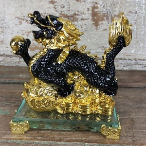 Impresionante Figura Zodiaco Año Dorado Dragón Año Nuevo Chino Negro Dorado - Imagen 1 de 8