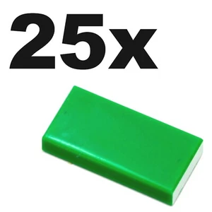 NEW LEGO - TILES - 1 x 2 - Green tile x 25 - 1x2 smooth flat tiled - Picture 1 of 1