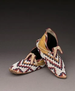 Alte amerikanische Apachen Stil Wildleder Leder Handarbeit Perlen Mokassins MCN114 - Bild 1 von 2