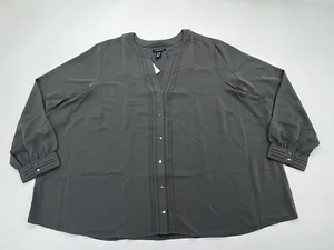 Camicetta Lands End donna taglie forti:32W manica lunga pintuck morbida GRIGIO STONEOAP - Foto 1 di 8