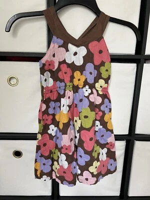 Gymboree Girl's Size 4 Glamour Safari Brown Linen pink purple Floral print dress - image 1 of 4