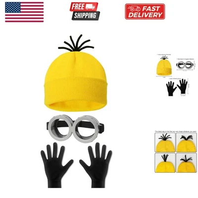 3 Pcs Halloween Costume Accessories Adult,Goggles Glasses/Yellow Beanie/Glove... - Image 1 of 4