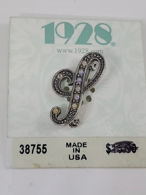 Vintage 1928 Silver tone Iridescent Crystal Letter P name Pin NIP - Image 1 of 3