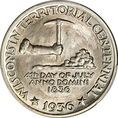 1936 Wisconsin Silver Commemorative Half PCGS  / CAC MS66 CAC BEAUTIFUL! - Image 1 of 3