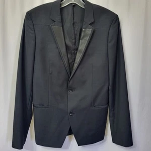 Giacca cappotto sportivo blazer Hugo Boss Super 100 uomo 40R nero lana pelle risvolto - Foto 1 di 14