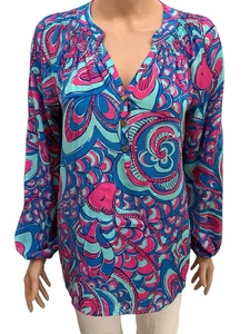 Lilly Pulitzer- SMALL 100% SILK Elsa Bloue Tunic Top - Picture 1 of 5