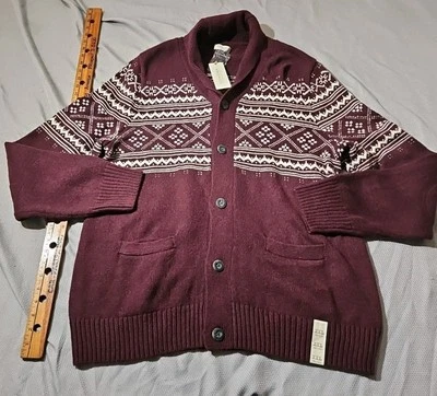 Nuevo con etiquetas Cárdigan Sonoma Hombres XXL 2XL Rojo Granate Mezcla de Lana Pila Profunda Fair Isle Nórdico Foto 1 de 4