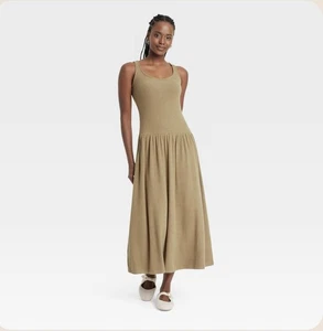 Universal Thread Drop Waist Knit Midi Slip Dress Womens Small Brown Sleeveless - Picture 1 of 8
