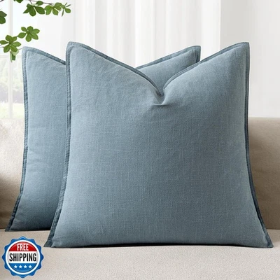 Woaboy 26x26 pulgadas Juego de 2 fundas de almohada decorativas de lino liso Boho Ac Foto 1 de 4