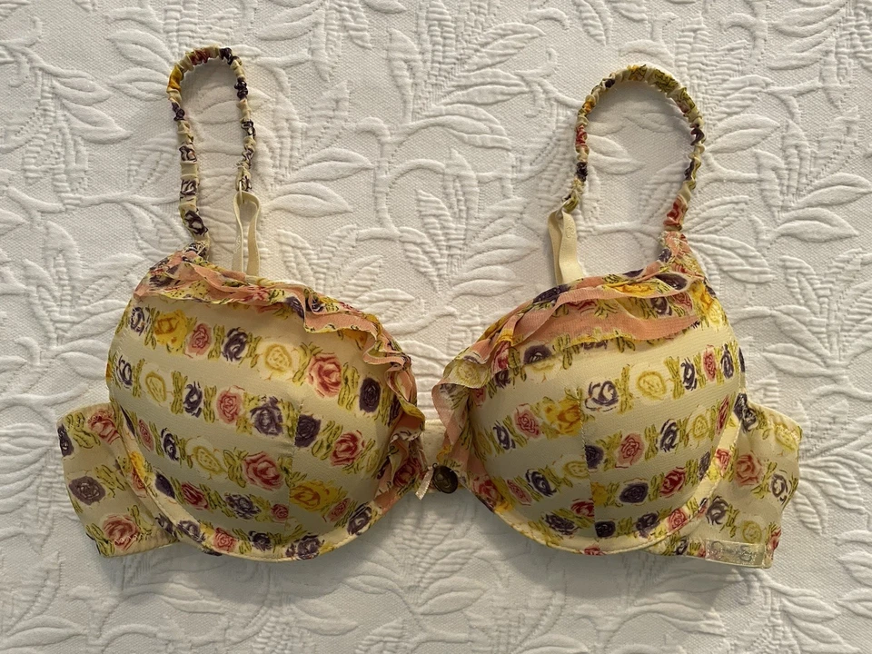 Jessica Simpson Bra 36B Yellow floral push up underwired ruffle accent EUC - Image 1 of 4
