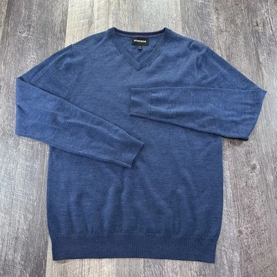 Suéter Bonobos masculino grande fino azul extra fino lã merino gola V manga longa - Imagem 1 de 4