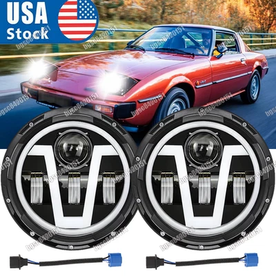 Faros LED redondos de 7 pulgadas haz alto/bajo halo ojos de ángel para Mazda 1979-1985 RX7 Foto 1 de 4