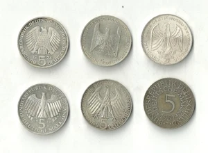 Germany  6 x 5 Mark nice silver coin collection - Picture 1 of 2